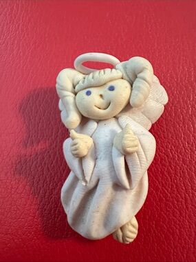 Vintage 80s/90s Handmade Polymer Clay Angel Brooch